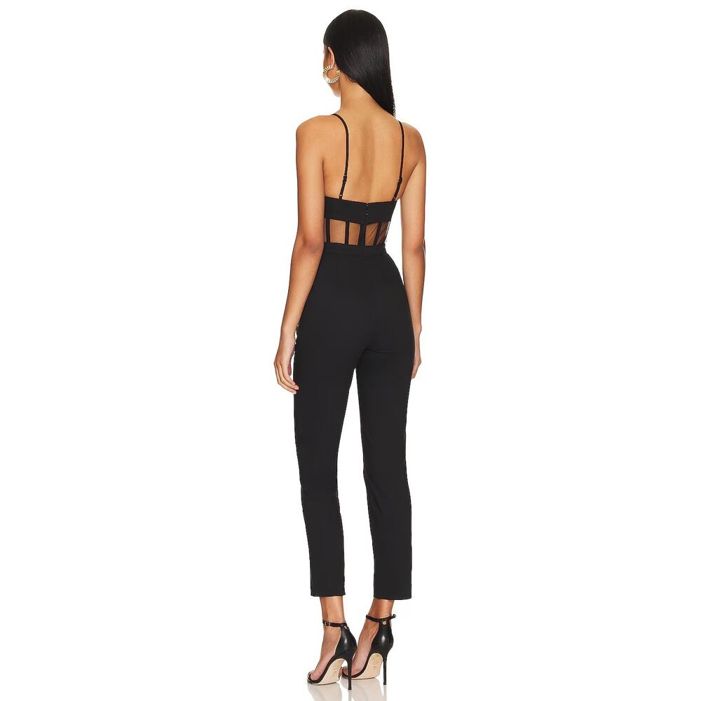 NBD Revolve Bianna Jumpsuit Slim Leg Boned Mesh Adjustable Strap Black Size XXS - Picture 3 of 13